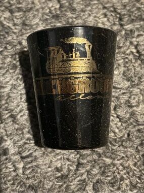 Black Shot Glass with Gold Train and Atlanta Text